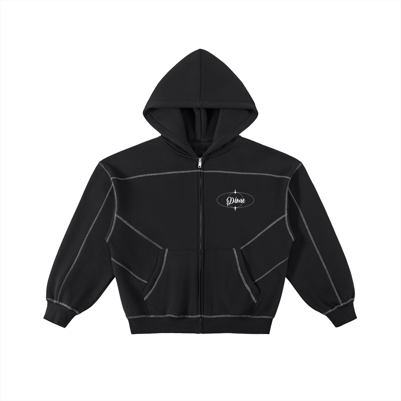Contrast-Stitched Boxy Fleece Zip DIME Hoodie