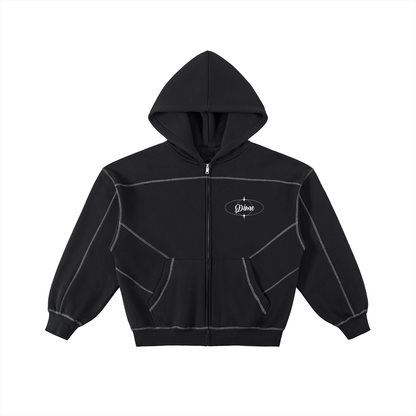 Contrast-Stitched Boxy Fleece Zip DIME Hoodie