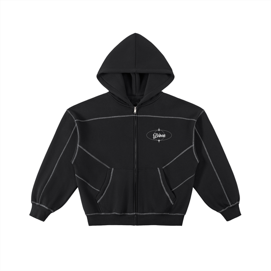 Contrast-Stitched Boxy Fleece Zip DIME Hoodie